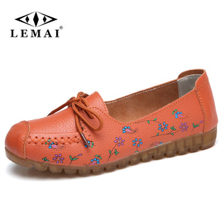 LEMAI Women Casual Shoes Female Genuine Leather Printing Loafers Shoes Plus Size 41 42 Fashion Slip On Shallow Flats Shoes